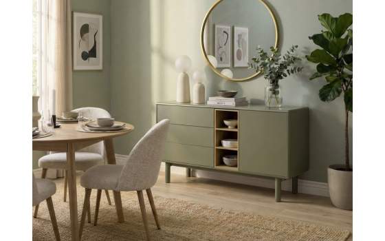 Aparador Actual Verde 1 Puerta 3 Cajones Serie Mollaris