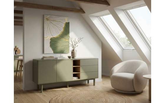 Aparador Actual Verde 2 Puertas 3 Cajones Serie Mollaris