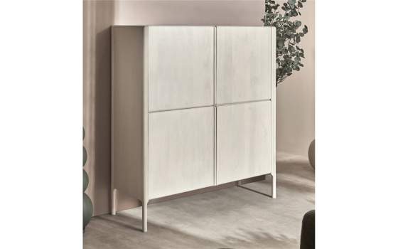 Aparador Alto 4 Puertas Madera Mango Blanco Serie Avio