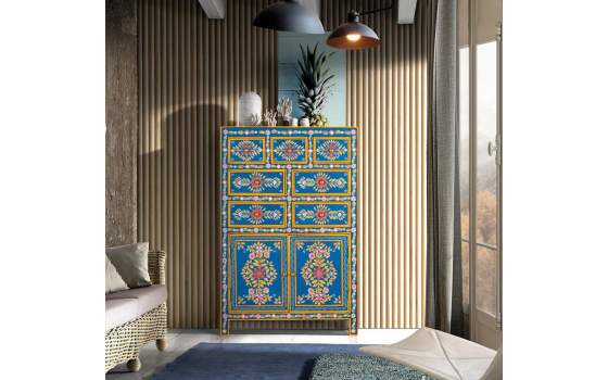 Aparador Alto Chino 7 Cajones 2 Puertas Pintado Serie Dalian