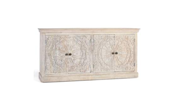 Aparador Blanco Decapado 4 Puertas Talladas Serie Ateneas