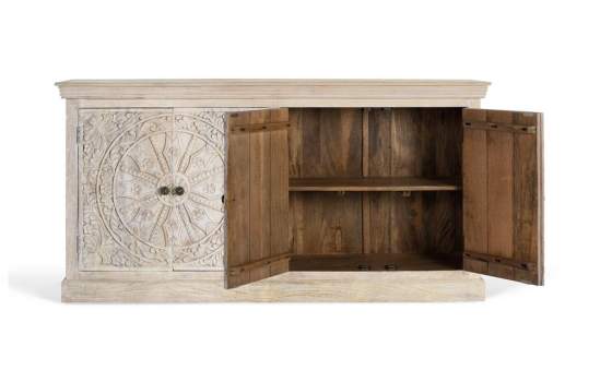 Aparador Blanco Decapado 4 Puertas Talladas Serie Ateneas