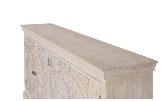 Aparador Blanco Decapado 4 Puertas Talladas Serie Ateneas