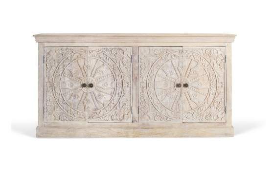 Aparador Blanco Decapado 4 Puertas Talladas Serie Ateneas