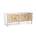 Aparador Buffet 4 Puertas Talladas Madera Natural  Blanco Adrual
