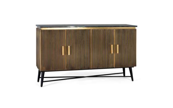 Aparador Buffet Moderno Surcos 4 Puertas Oro Serie Aboiat