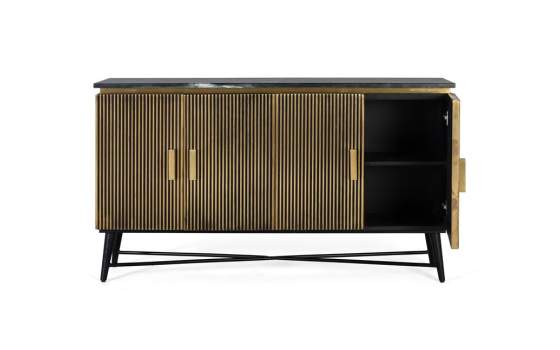 Aparador Buffet Moderno Surcos 4 Puertas Oro Serie Aboiat