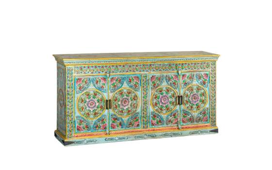 Aparador Chino Madera Mango Policromado 4 Puertas Ambros