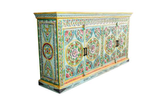 Aparador Chino Madera Mango Policromado 4 Puertas Ambros