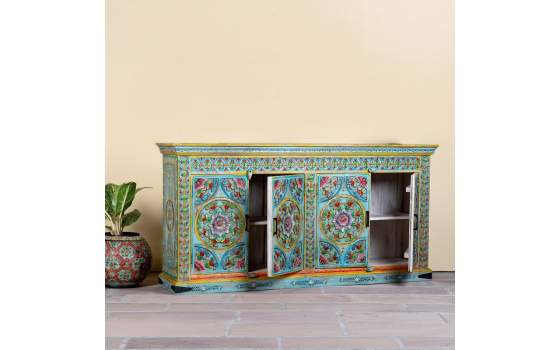 Aparador Chino Madera Mango Policromado 4 Puertas Ambros