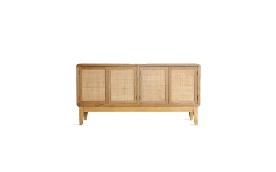 Aparador Contemporaneo 4 Puertas Madera Rejilla Ratan Doazit