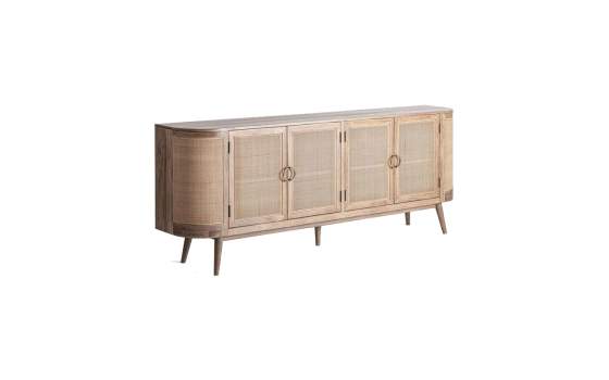 Aparador ContemporAneo 4 Puertas Madera y Ratan Serie Beckley