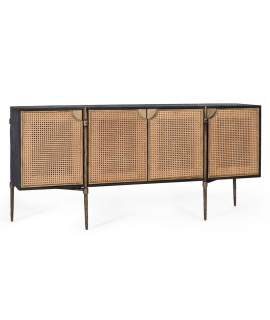 Aparador Contemporaneo Madera Rejilla y Acero Dorado Arambel