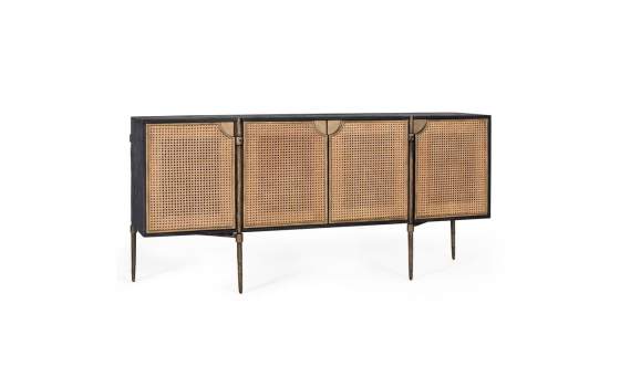 Aparador Contemporaneo Madera Rejilla y Acero Dorado Arambel