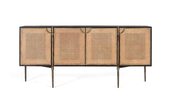 Aparador Contemporaneo Madera Rejilla y Acero Dorado Arambel