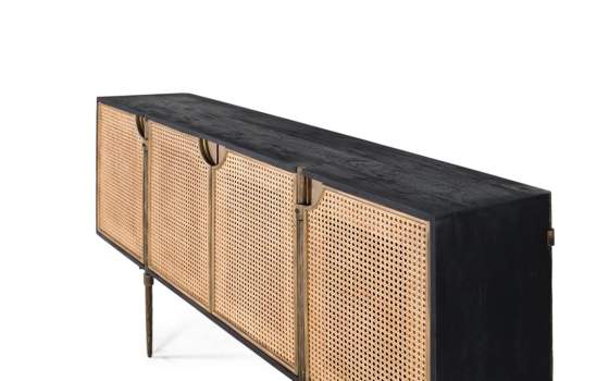 Aparador Contemporaneo Madera Rejilla y Acero Dorado Arambel