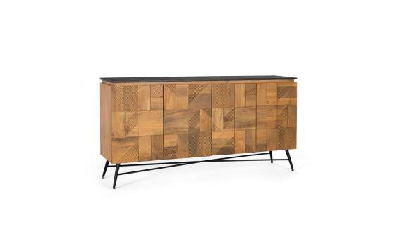 Aparador Diseño Actual 4 Puertas Talladas Tapa Negra Adarbe