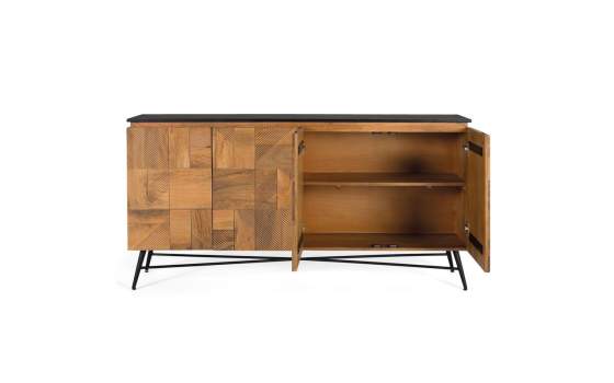 Aparador Diseño Actual 4 Puertas Talladas Tapa Negra Adarbe