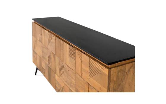 Aparador Diseño Actual 4 Puertas Talladas Tapa Negra Adarbe