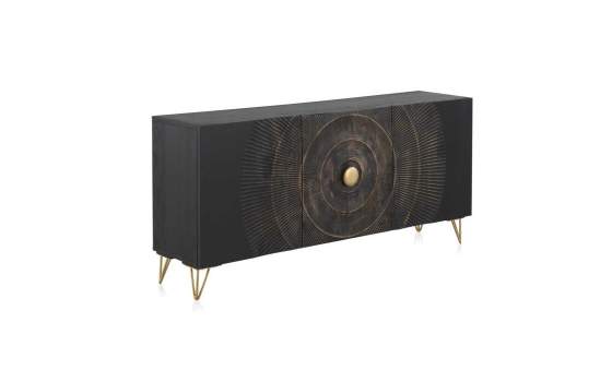 Aparador Diseño Negro 3 Puertas Decoradas Serie Atiund