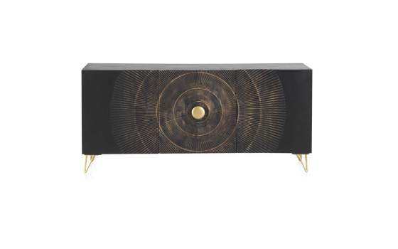 Aparador Diseño Negro 3 Puertas Decoradas Serie Atiund