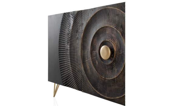 Aparador Diseño Negro 3 Puertas Decoradas Serie Atiund