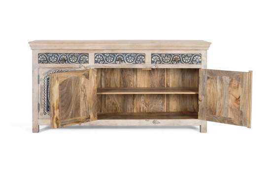 Aparador Estilo Etnico Tallado Azulon 3 Puertas 3 Cajones Aclest