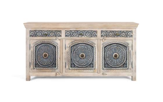 Aparador Estilo Etnico Tallado Azulon 3 Puertas 3 Cajones Aclest