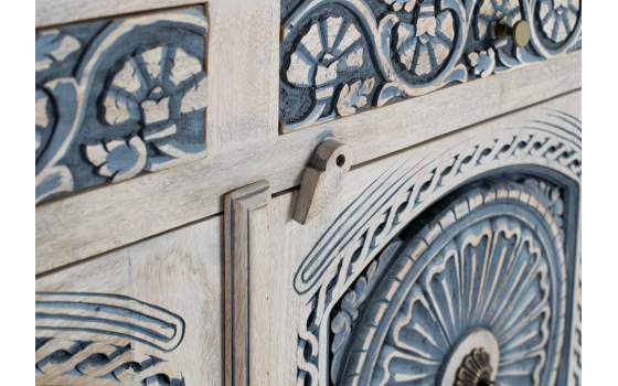 Aparador Estilo Etnico Tallado Azulon 3 Puertas 3 Cajones Aclest