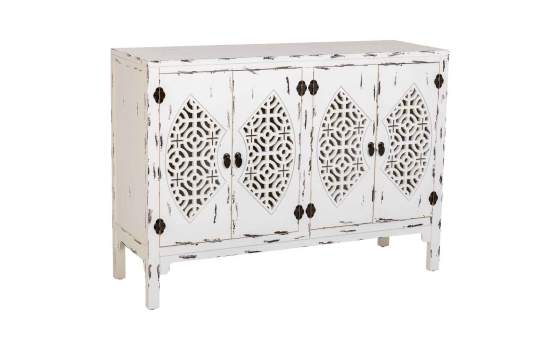 Aparador Etnico Blanco Decape 4 Puertas Talladas Makalu