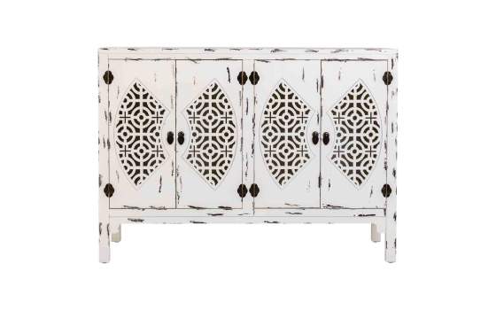 Aparador Etnico Blanco Decape 4 Puertas Talladas Makalu