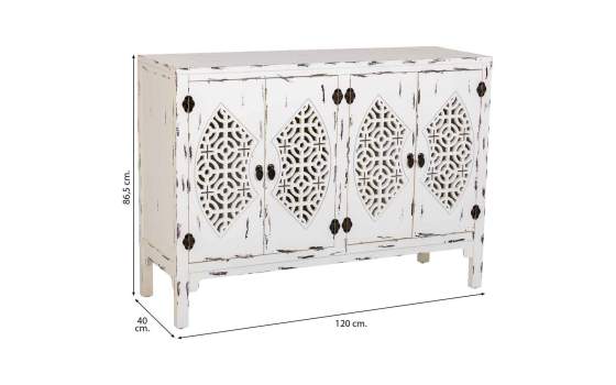 Aparador Etnico Blanco Decape 4 Puertas Talladas Makalu