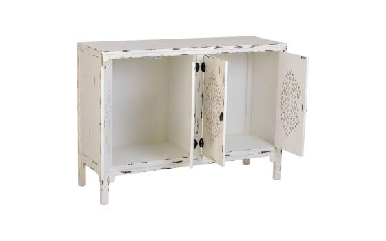 Aparador Etnico Blanco Decape 4 Puertas Talladas Makalu