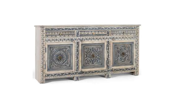 Aparador Etnico Grande Tallado Azulon 3 Puertas 3 Cajones Aclest