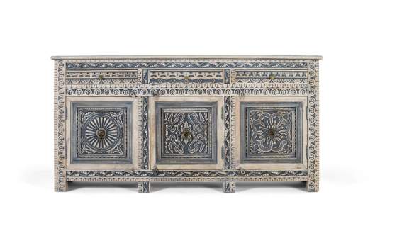 Aparador Etnico Grande Tallado Azulon 3 Puertas 3 Cajones Aclest