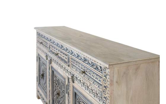 Aparador Etnico Grande Tallado Azulon 3 Puertas 3 Cajones Aclest