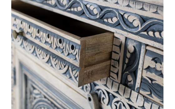 Aparador Etnico Grande Tallado Azulon 3 Puertas 3 Cajones Aclest