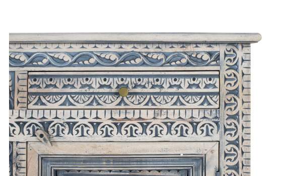 Aparador Etnico Grande Tallado Azulon 3 Puertas 3 Cajones Aclest