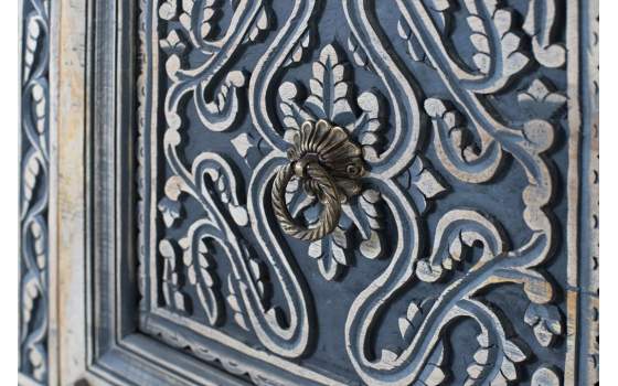 Aparador Etnico Grande Tallado Azulon 3 Puertas 3 Cajones Aclest