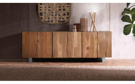 Aparador Grande 4 Puertas Madera Acacia Serie Aratany