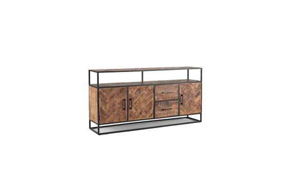 Aparador Industrial Acacia y Acero 3 Puertas 2 Cajones Delhi