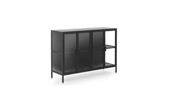 Aparador Industrial Acristalado 4 Puertas Metal Negro Darostes