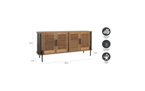 Aparador Industrial Madera Metal y Cuerda 4 Puertas Cordas