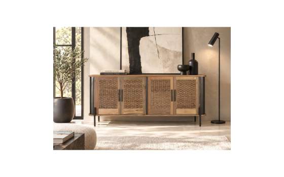 Aparador Industrial Madera Metal y Cuerda 4 Puertas Cordas