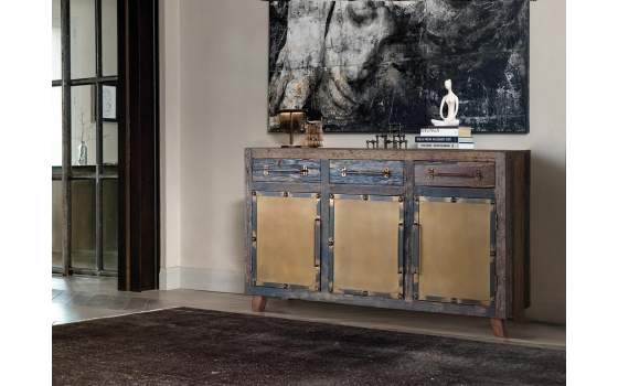 Aparador Industrial Madera Reciclada y Metal Serie Sunderlan