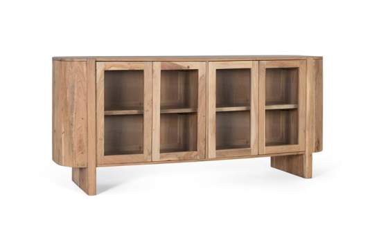 Aparador Madera Maciza Acacia 4 Puertas Cristal Serie Alfero