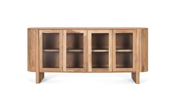 Aparador Madera Maciza Acacia 4 Puertas Cristal Serie Alfero