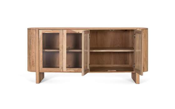 Aparador Madera Maciza Acacia 4 Puertas Cristal Serie Alfero