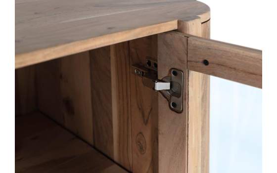 Aparador Madera Maciza Acacia 4 Puertas Cristal Serie Alfero