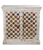 Aparador Madera Mango 2 Puertas Mosaico Etnico Serie Alencas